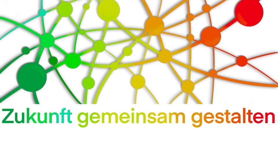 Schriftzug "Zukunft gemeinsam gestalten" mit Netzwerk-Symbol